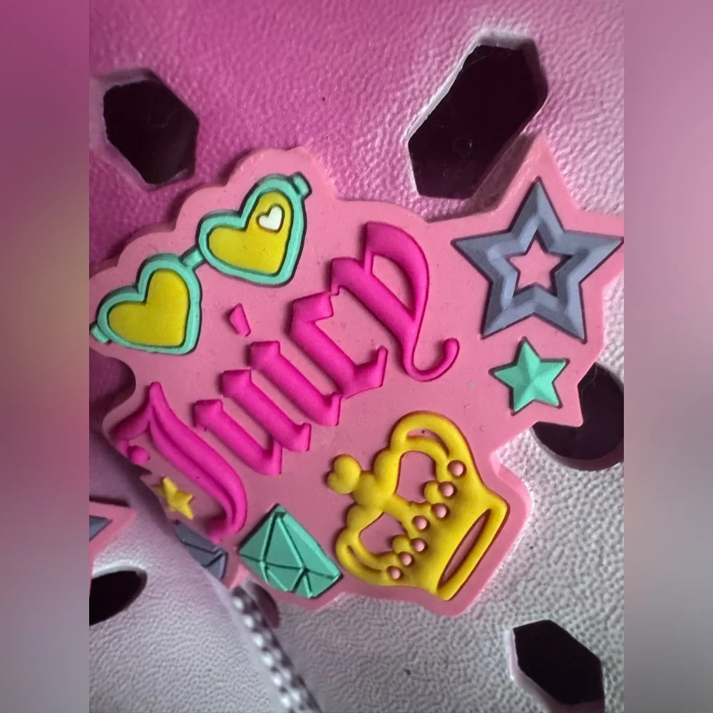 Juicy Couture Kids Pink Clogs NWT GLITTER CROWNS HEARTS STARS POOL BEACH GIRLY 💕 - Picture 5 of 5